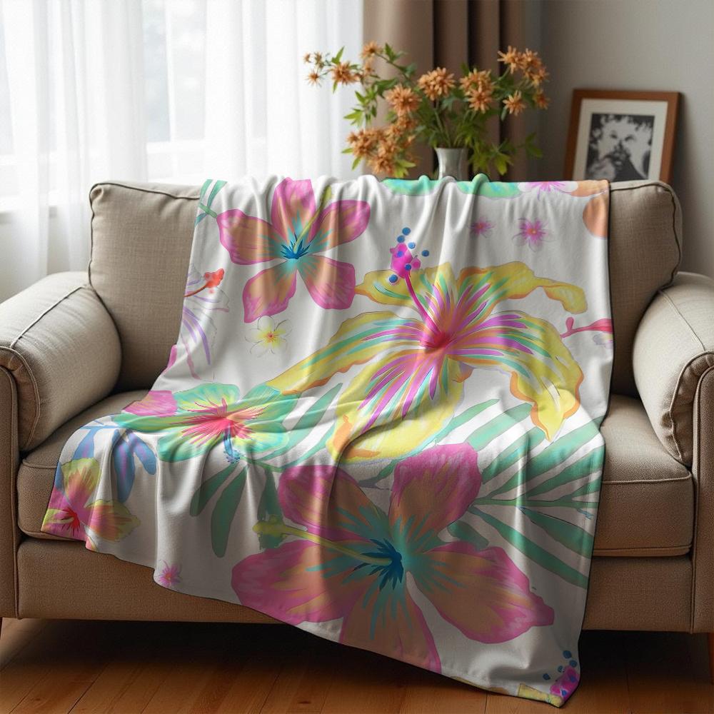 Tropical Hibiscus Abstract Cartoon Anime Print Flannel Blanket Soft Warm Throw for Kids Bedroom Sofa Christmas Office Car