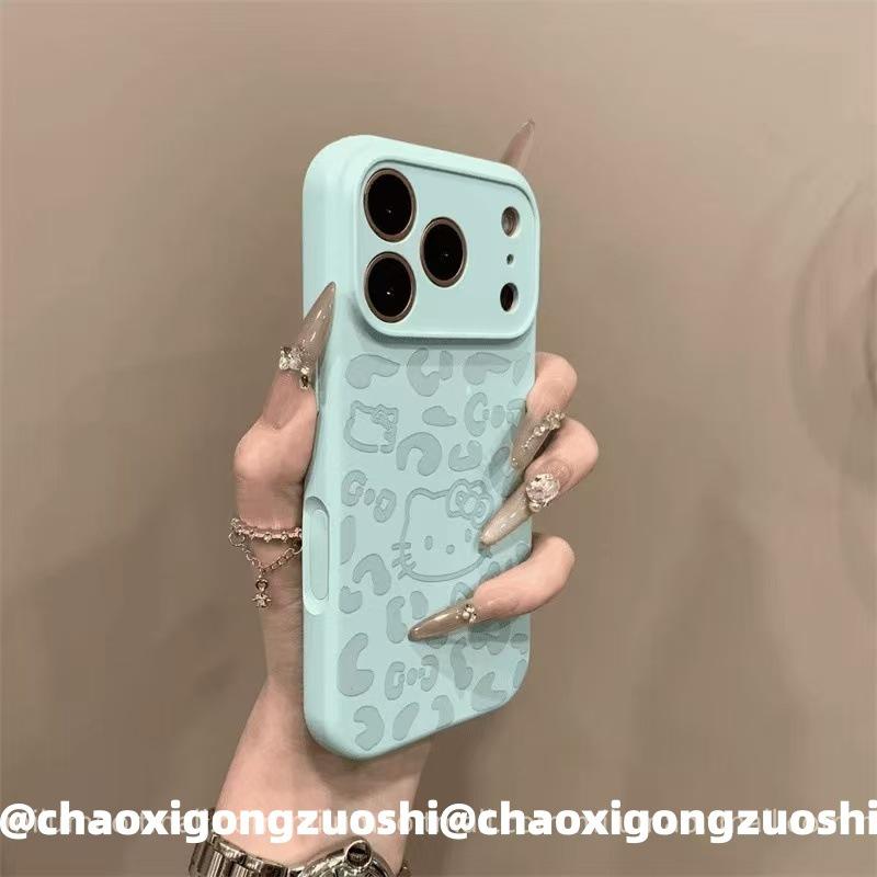 Ins Autumn and Winter Leopard Print KT Cat Liquid Silicone Bracket for iPhone17promax Apple 16 Mobile Phone Case 15