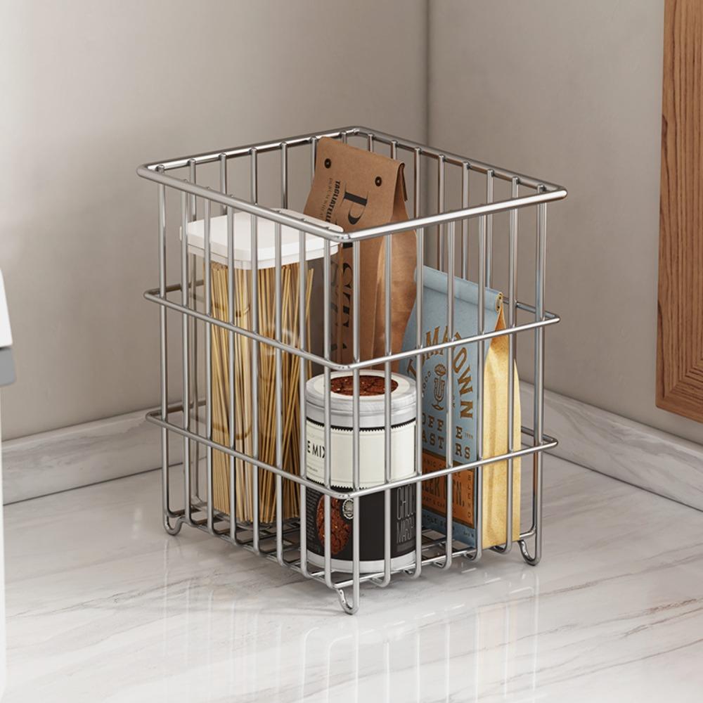 New Stainless Steel Kitchen Drain Basket Large Capacity Space-saving Wire Snack Organizer Square Household Multi-Functional Rack