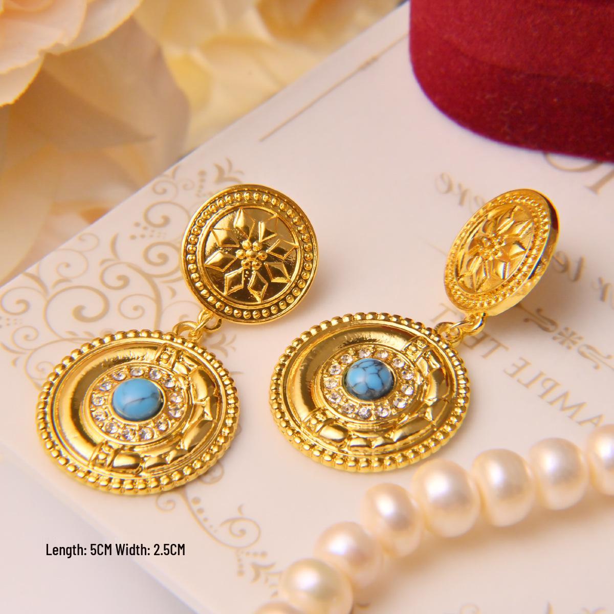 French Turquoise Diamond Dangle Earrings: Personalized Niche Retro Stud Design for Women With Diamonds