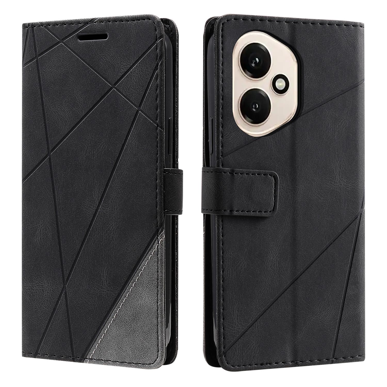 

Для Honor 400 5G (Глобальний) Чохол з тисненими лініями, гаманець з ПУ шкіри, що поєднує різні матеріали, чохол для телефону з ремінцем на зап ясті D