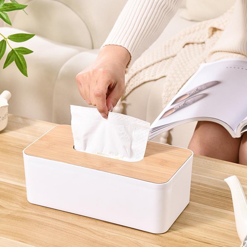 1PC Tissue Box White Black Available Bamboo Cover Paper Container Bedroom Kitchen Living Room Table Tissue Storage Accessory ZYF