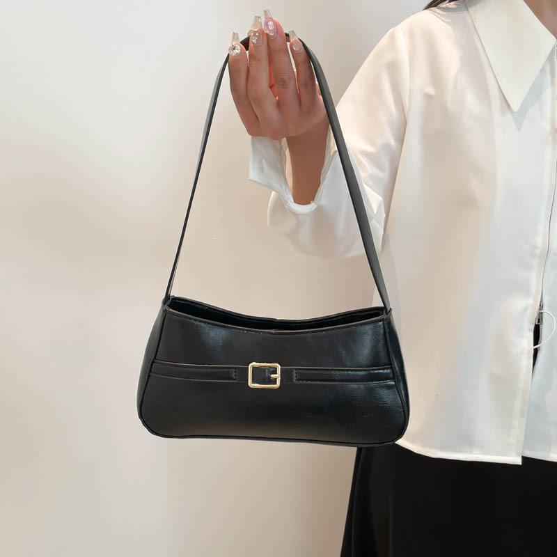 

Французский тренд персонализированная универсальная повседневная сумка-подмышка для通勤 женская мода новая простая однотонная премиальная сумка через плечо чёрный