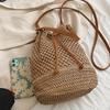 Yaz Örgülü Hasır Kova Çanta Kadınlar Için Basit İpli Plaj Omuz Crossbody Çanta