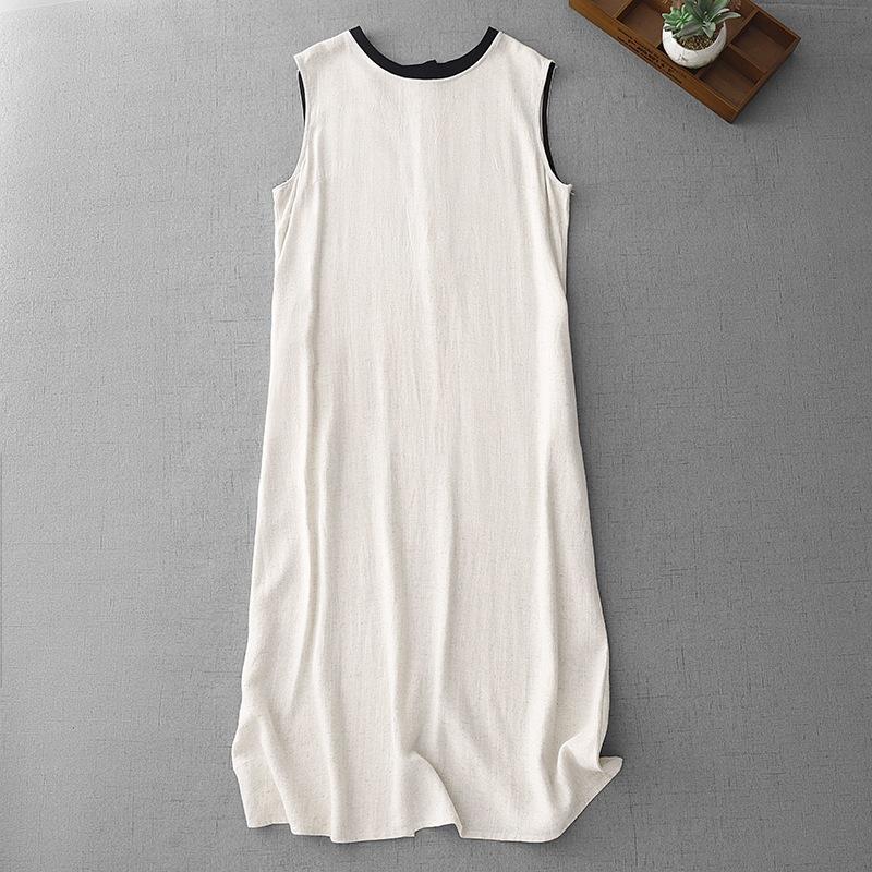 Crew neck sleeveless cotton vest dress women's 2025 summer new loose and thin solid color temperament medium and long skirt