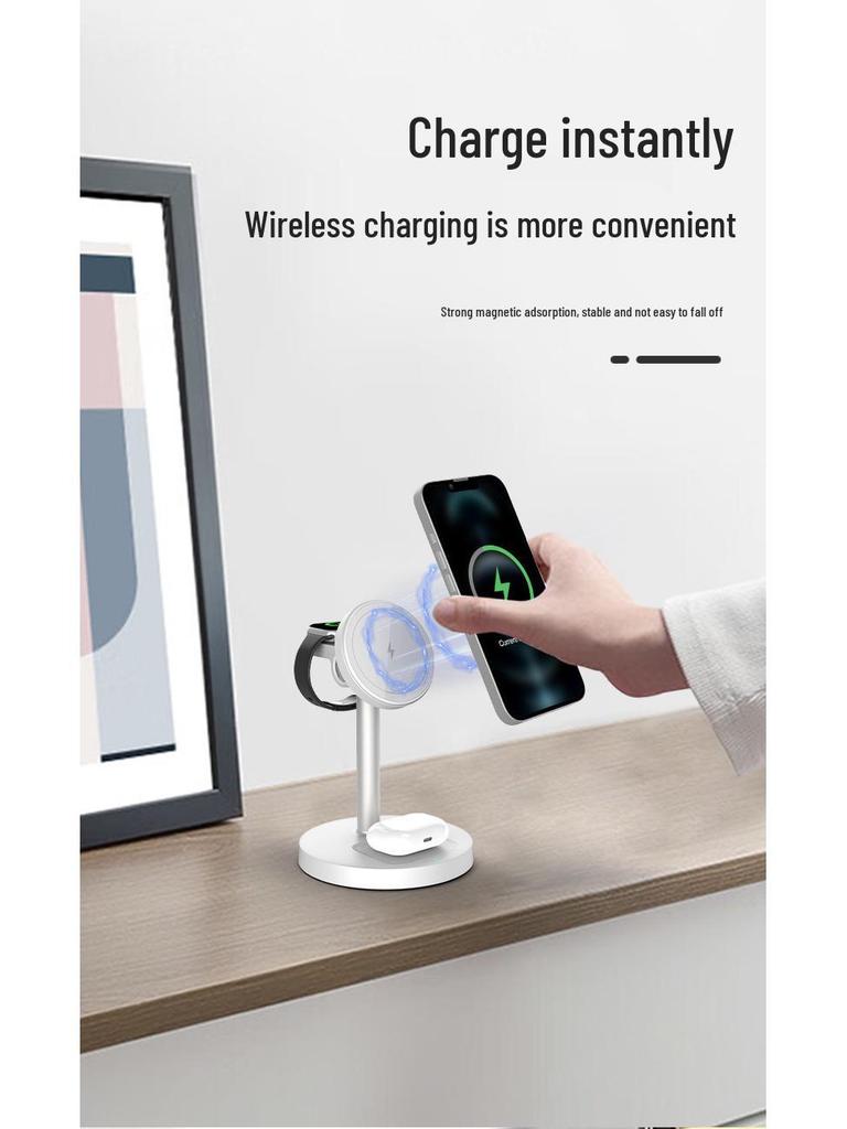 Desktop 15W Wireless Charger with Magnetic Attachment & Phone Stand for Apple Devices