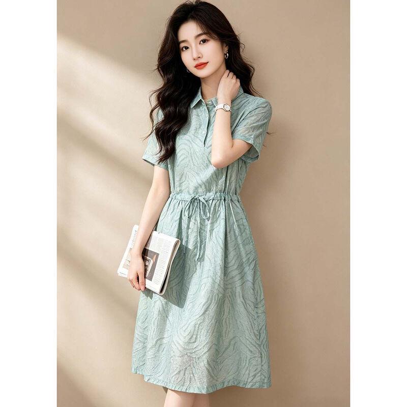 D.F.DEAR Women's Summer Shirt Collar A-Line Midi Dress