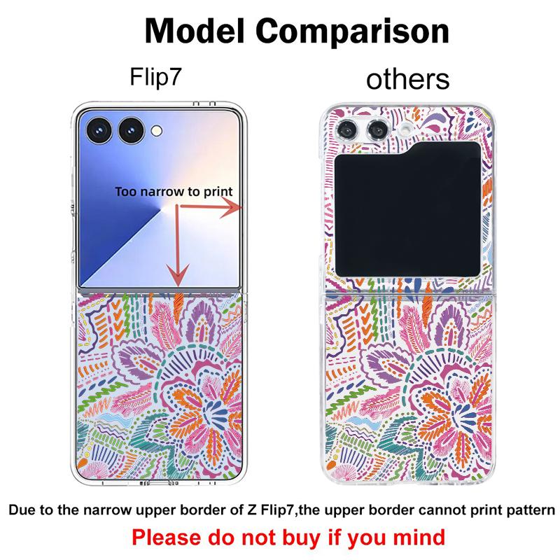 Cartoon Flower Printed Transparent Folding Phone Case For Samsung Galaxy Z Flip 7 FE 6 5 4 3 Flip7 Flip6 Flip5 5G Hard PC Cover