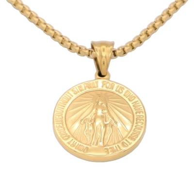 ZIYMU Virgin Mary Miraculous Medal Pendant Necklace with Venetian Chain, Unisex, 50cm, Gold, P-065g