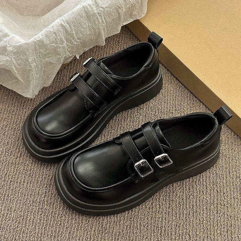 

Black Spring and Autumn Versatile Platform Loafers Women s Height Increasing New 2025 Retro British Style Small Leather Shoes High Heel Single Shoes 40 чёрный