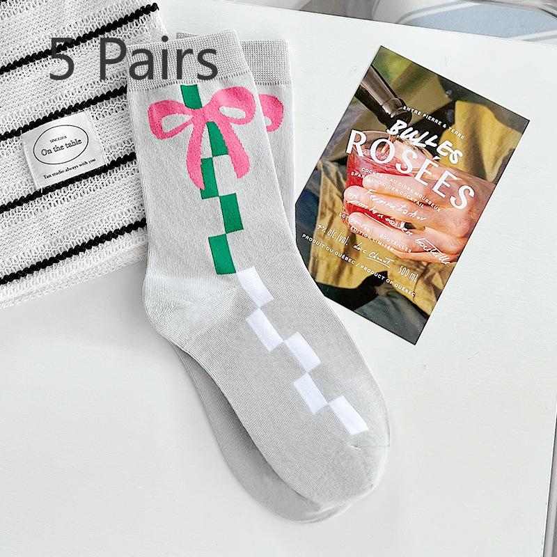 5 Pairs of Women's Spring and Summer New Lovely Boneless Tube Socks