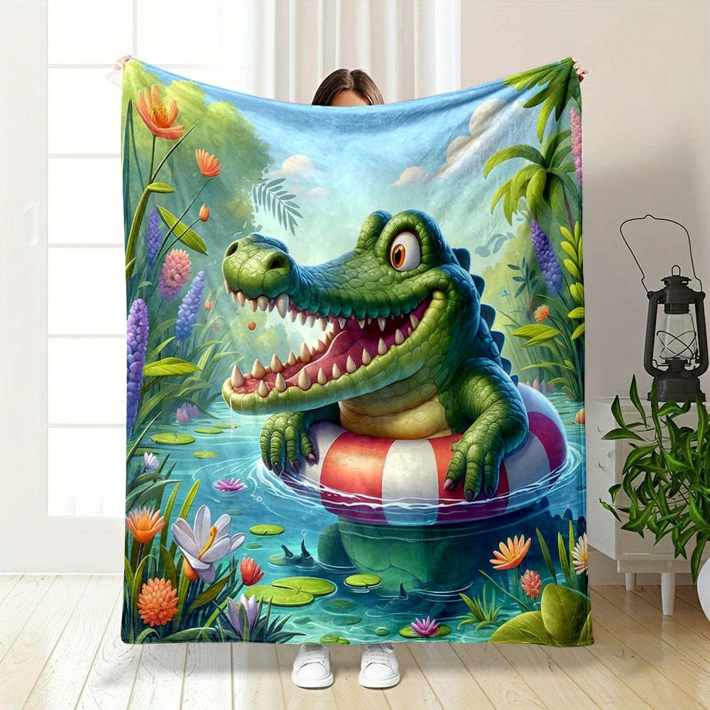 Cheerful Crocodile in a Colorful Pond print blanket soft and cozy perfect for the living room bed sofa or a nap,gift