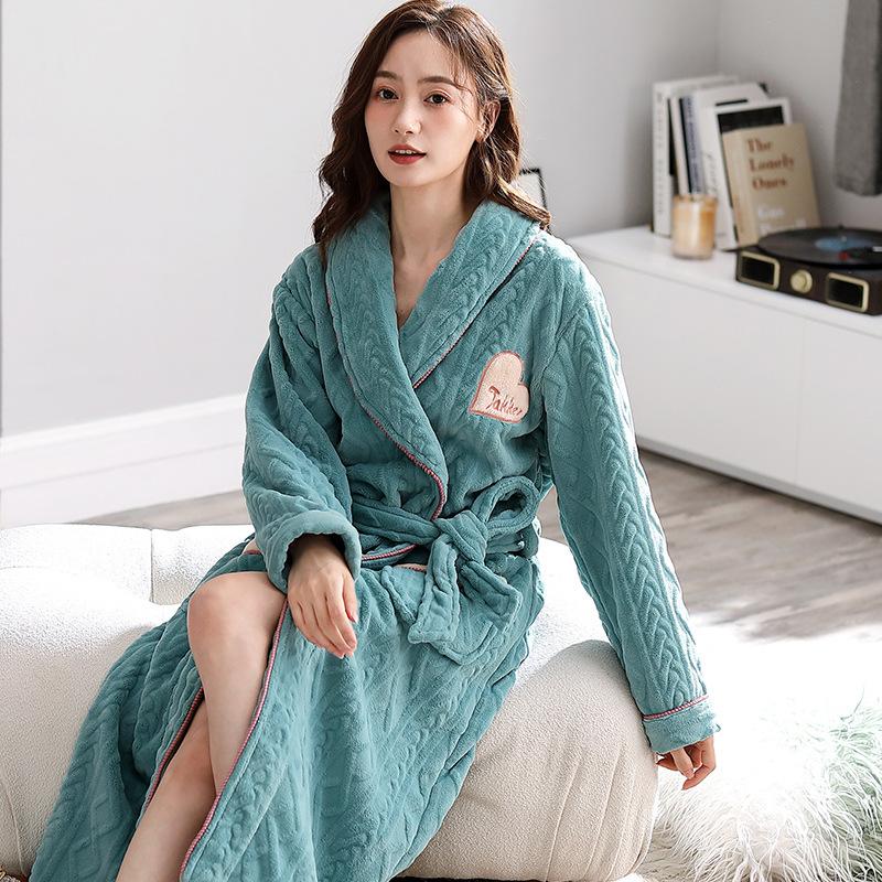 

Зимний халат Коралловый флис Ночная рубашка Женская теплая пижама Утолщенный длинный банный халат Фланель Свободная повседневная домашняя одежда Ночная рубашка M