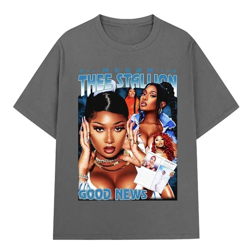 

Megan Thee Stallion Rapper 100% Cotton Graphic Chacoal Color BT1573 Unisex T-Shirt S