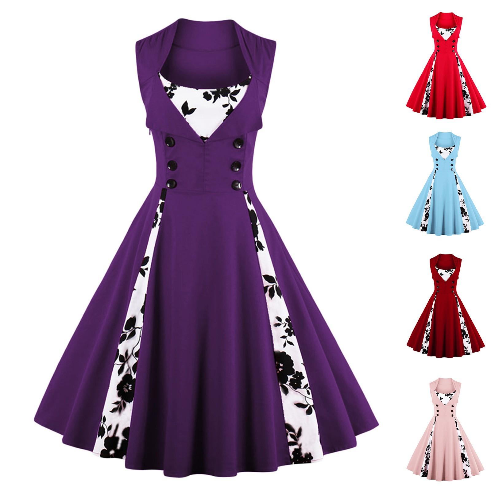 

Women s Fashion Dress Vintage Slim Fit Sleeveless Floral Print Dress XL винний