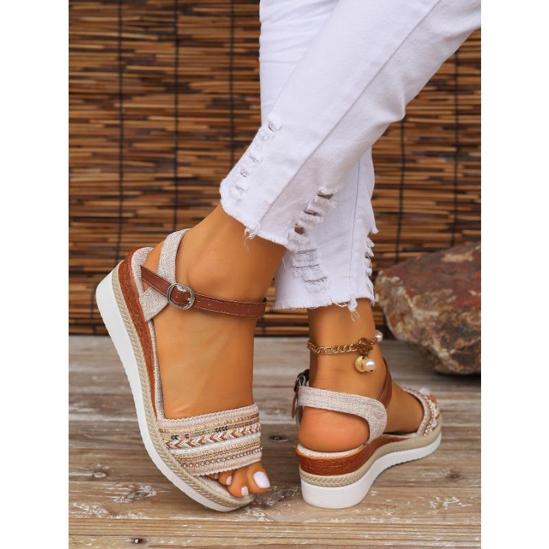 Women's Summer Plus Size Hemp Rope Sole Muffin Roman Style Platform Sandal Women's Buckle Wedge Heel Fish Mouth