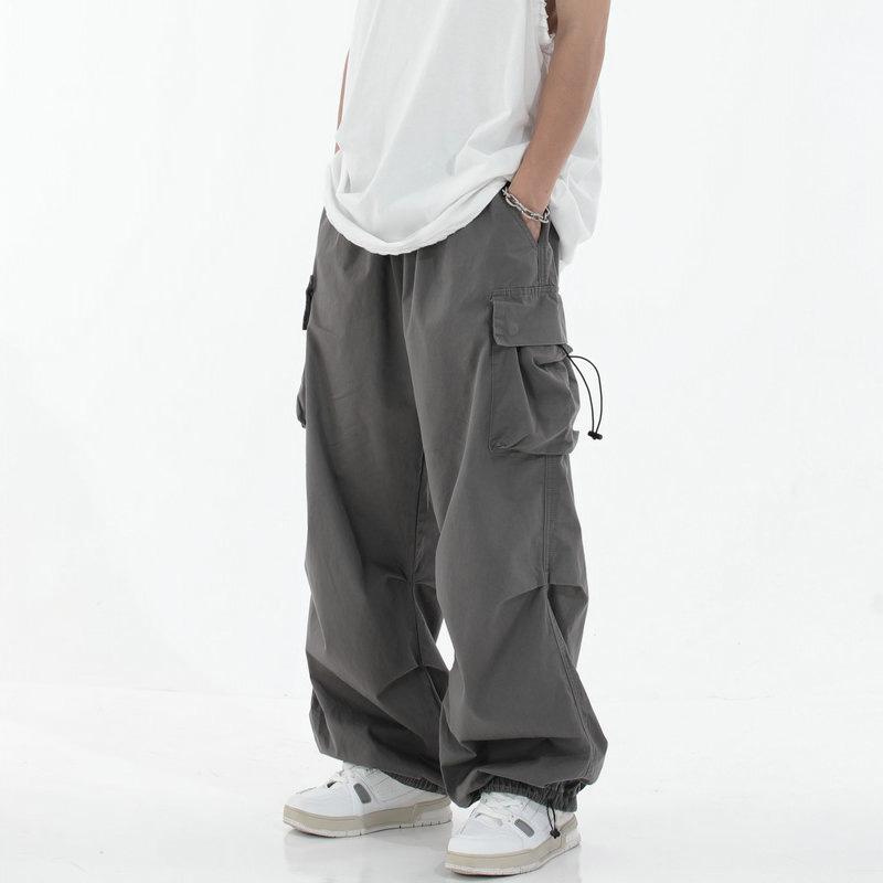 

2026 Spring Summer Fashion Cargo Pants Men Solid Color Elastic Waist Wide Leg Casual Men s Pants M