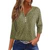 Women's Casual V-Neck Leopard Print 3/4 Sleeve Button T-Shirt Top