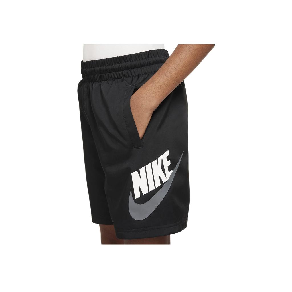 Nike Sportswear Woven Shorts With Letter Print And Elastic Mid-Waist Fit Kids Bottoms Black FN8756-010