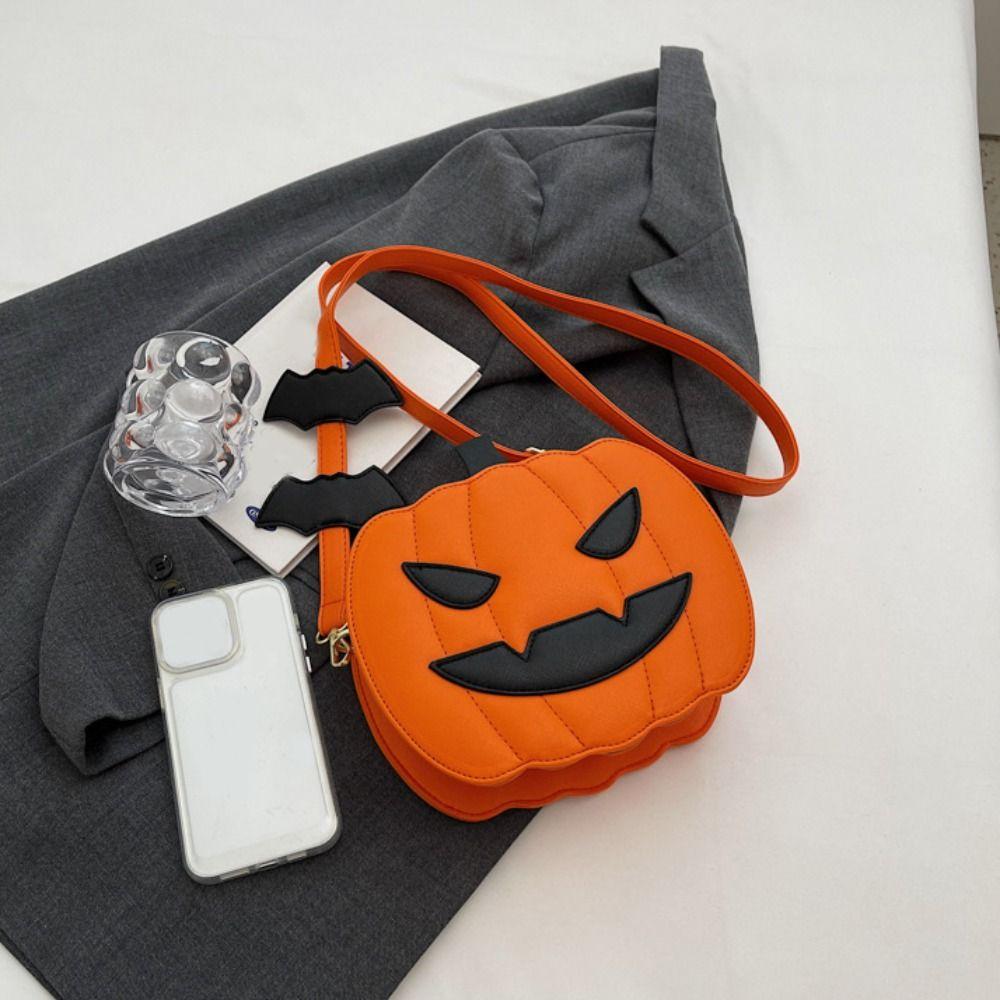 Funny Halloween Pumpkin Bag PU Leather Square Crossbody Bag Novelty Pumpkin Shoulder Bag  Halloween