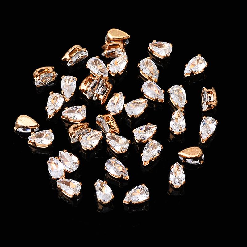 Flatback Zircon Rhinestones Cubic Zirconia teardrop base Claws Sew On  clear  Zircon For Rings Earrings DIY Clothing Accessorie