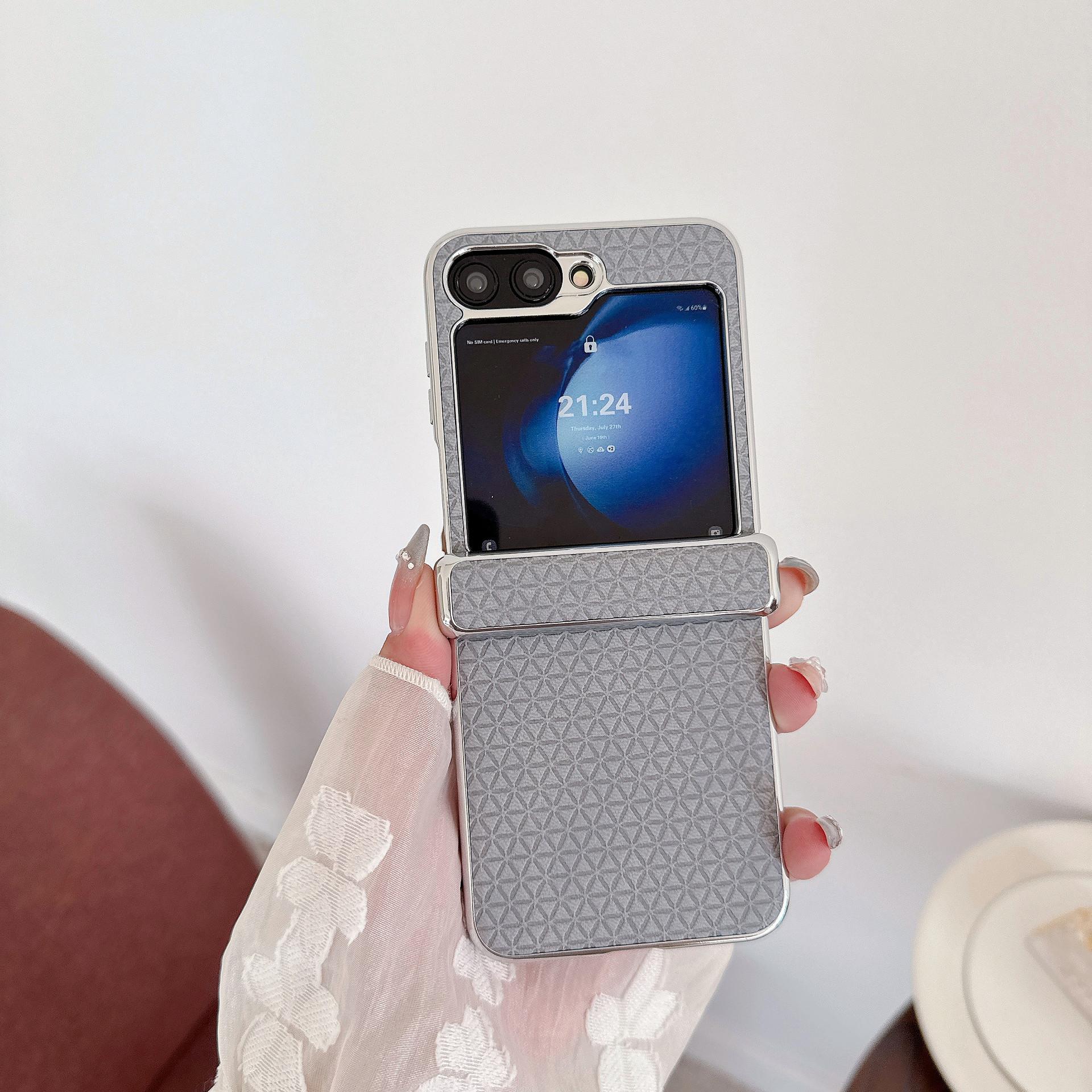 Lingwen Embossed Folding Suitable Zflip7 Phone Case Electroplated Silver Zflip6 Center Shaft Drop Resistance Protective Cover Huawei Pocket2