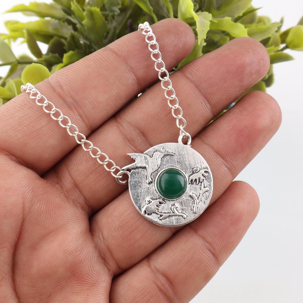 Green Onyx Cab Gemstone Jewelry, 925 Solid Sterling Silver Pendant, Handmade Silver Pendant For Wedding Gift