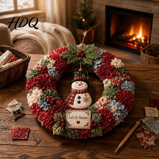 Relaxing Holiday Craft Projects 3D Fabric Wreath Poke Art Kit for Adults Christmas Unique Keepsake Presents Kit Santa Snowman Design