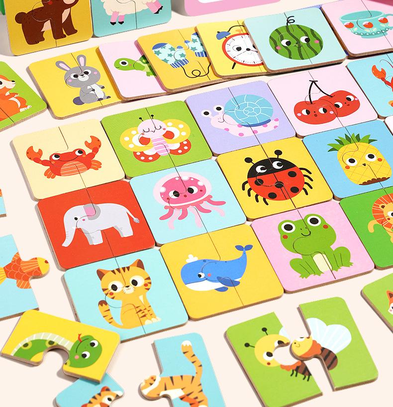 Wooden Animals Mathing Game for Toddler,Montessori Puzzle Toys Early Develop Matching and Motor Skills Jigsaw for Birthday Gift