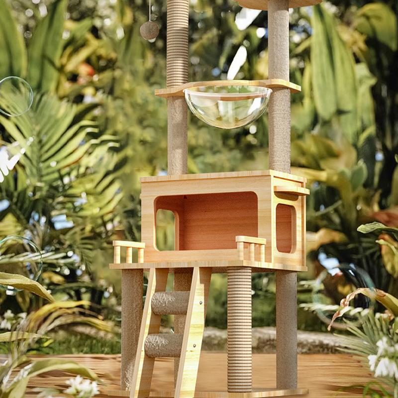 Cat Scratching Post Tree Tall Cat Tower With Top Perch Clear Hammock Cat Condo Pet Activity Tree Modern Cat Tower For Sleeping