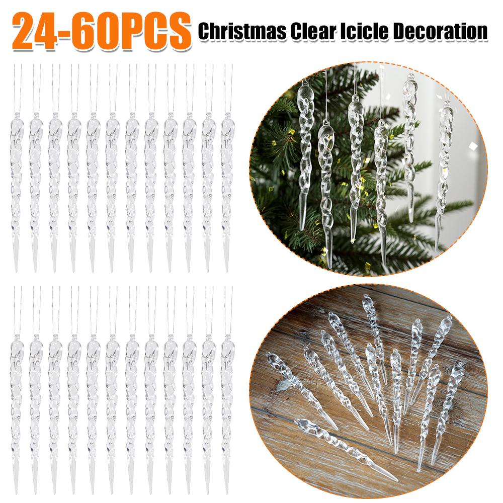 Christmas Hanging Icicles Ornaments Clear Crystal Twisted Icicle Ice Strip Threaded Pendant for New Year Winter Decoration