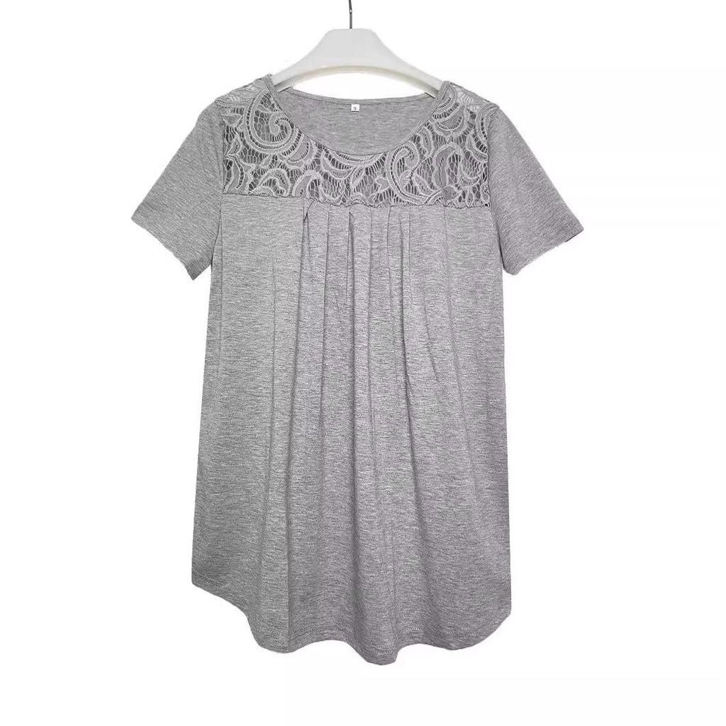T-shirt a pieghe larghe patchwork in pizzo da donna T-shirt oversize in pizzo patchwork oversize S-5XL ZC-403