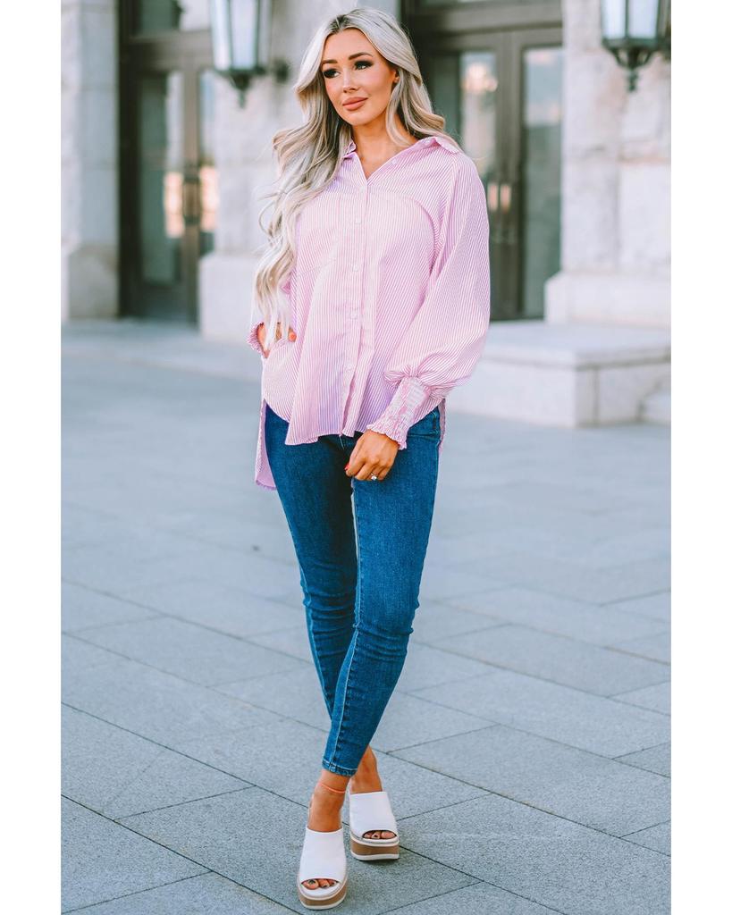 Azura Exchange Striped Boyfriend Shirt with Pocket