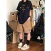 Unisex American Retro Trendy Letter T-shirt, Pure Cotton, Plus Size, Loose Fit, Hong Kong Style