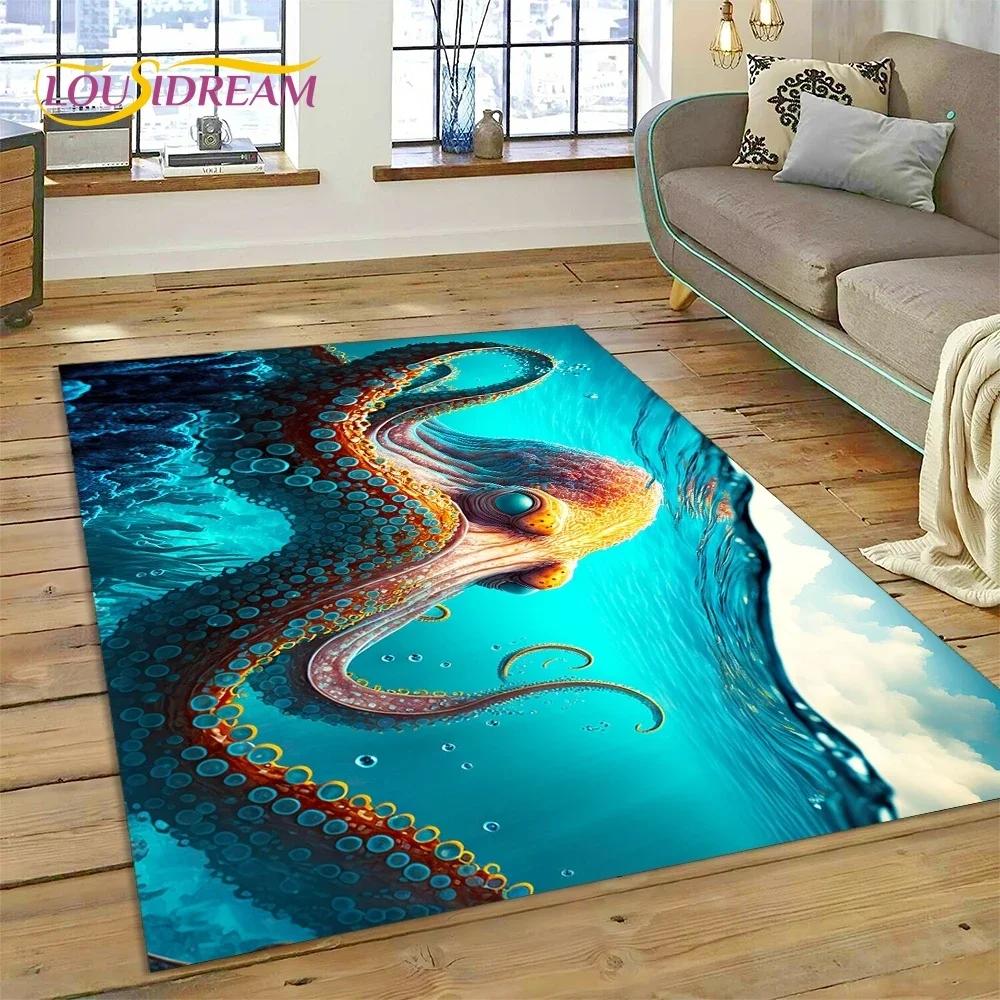 Tappeto Moquette 3D Mondo Sottomarino Fondale Marino Delfino Cartone Animato per Camera da Letto Soggiorno Decorazione Casa Divano, Bambino Grande Decor Tappetino Pavimento