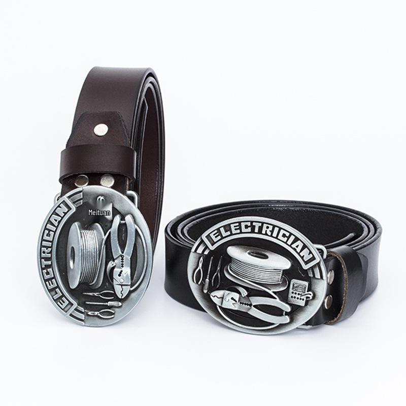 Men's Fashion Cowhide Leather Belt - Retro Buckle, European-American Style, Casual Jeans Accessory