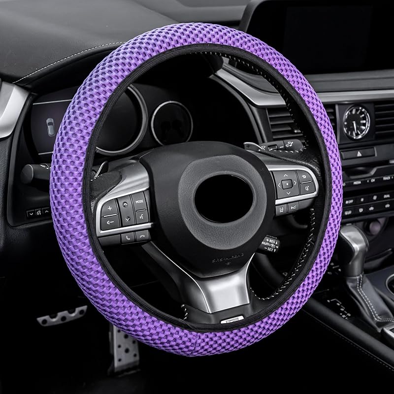 Alpmosn Elastic Stretch Steering Wheel Cover, Universal Interior Accessories Steering Wheel Cover for Women & Men, Breathable Microfiber Ice Silk,