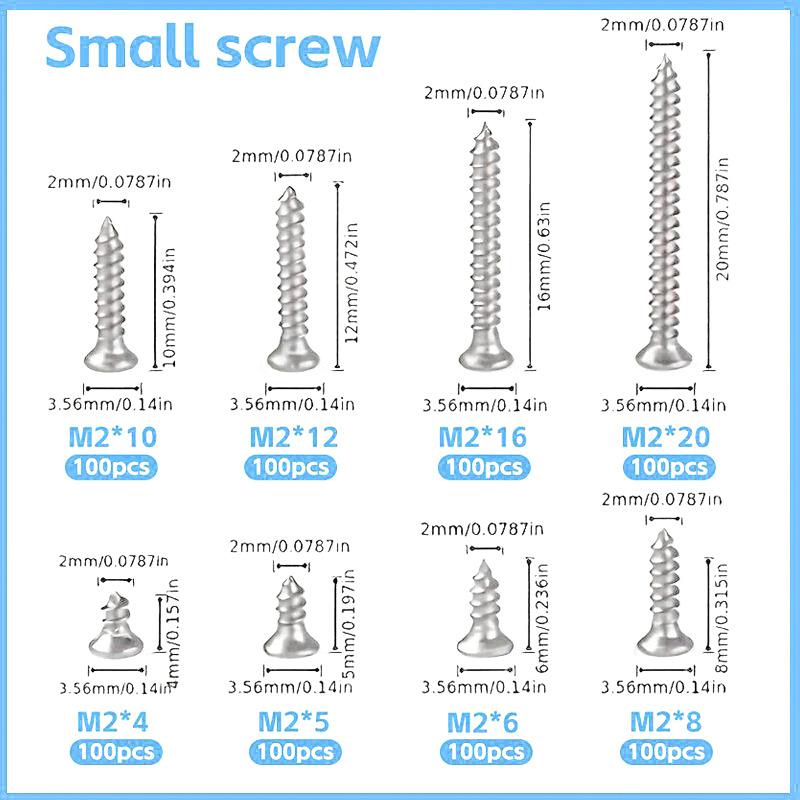 800Pcs Flat Head Self-Tapping Screws Kit, Carbon Steel Zinc Plated Cross Head Screws Assortment