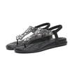 Women's Rhinestone Flower Thong Sandals Elastic Ankle Strap Comfort Flat Sandals