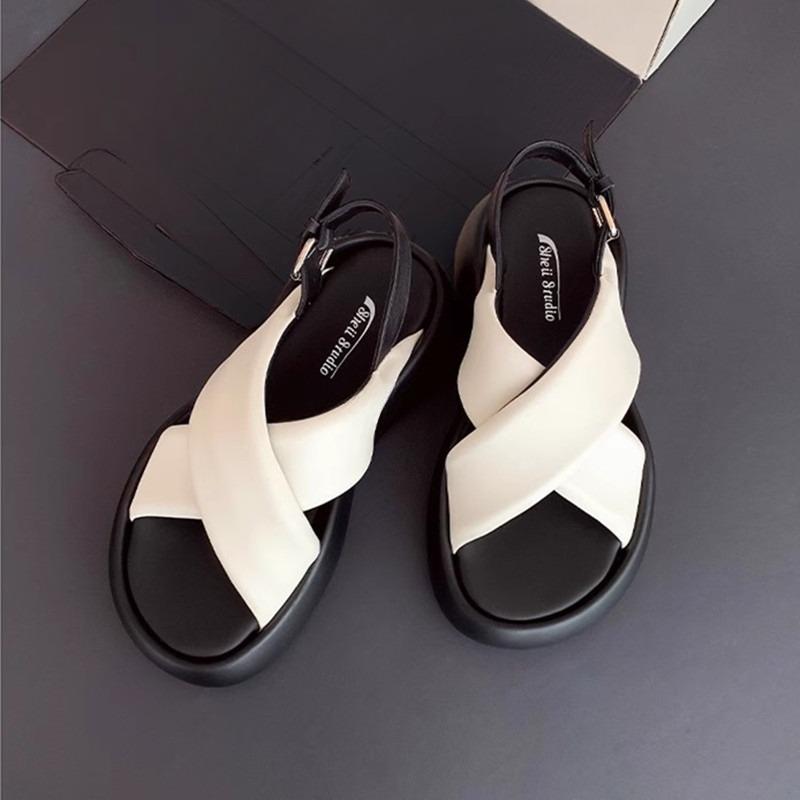 Cross-strap Casual Thick-soled Bubble Bread Sandals Women's New Style Shoes