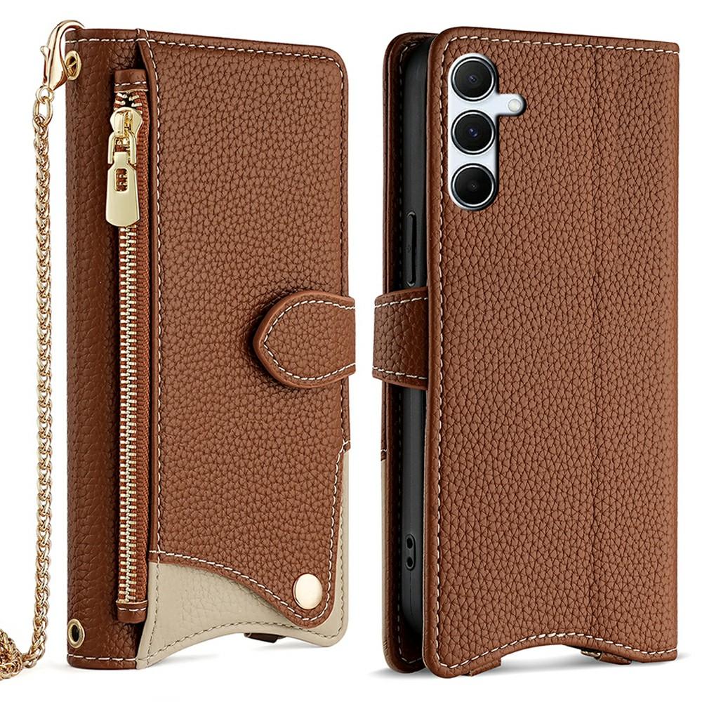 

For Samsung Galaxy A16 5G/A16 4G Leather Case Wallet Stand Cover Irregular Tail Style with Chain Strap Brown
