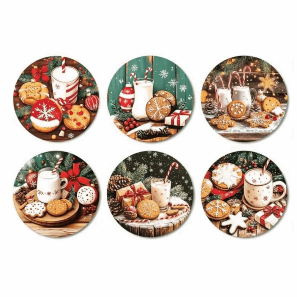 6pcs Snowman Santa Claus Coaster Wooden Coffee Cup Mat Christmas Drink Coaster  Christmas Party