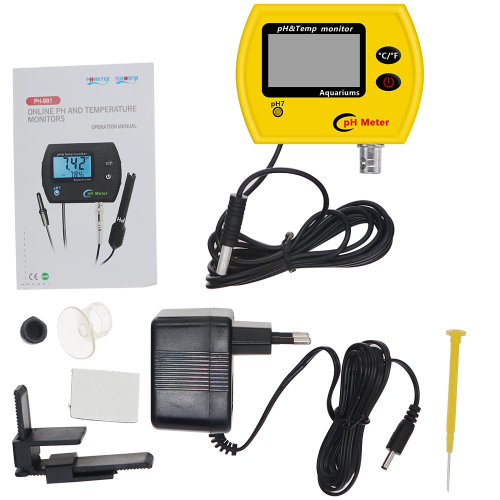 PH-991 Water Quality Tester Digital PH Meter Temp Detector Online PH&Temp Monitor Water PH Analyzer for Pool Aquarium Hydroponic