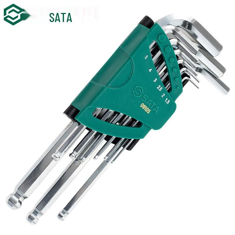 SATA 09105 Metric Ball End Hex Key Set, 1.5-10mm, 9-Piece