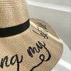 Versatile straw hat women's large brim floppy disk hat summer beach vacation wind letter sunshade sun protection hat