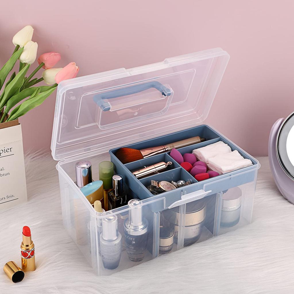 Sumnacon Large Capacity Storage Clear Storage Case with Lid and Divided Stylish Storage Nordic Small Item Storage Lip Office Sewing Various Everyday