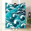 Stylized Multicolored Waves with Bold Outlines and Curved Foam Crests. for All Seasons Blanket Lunch Break Throw Gift