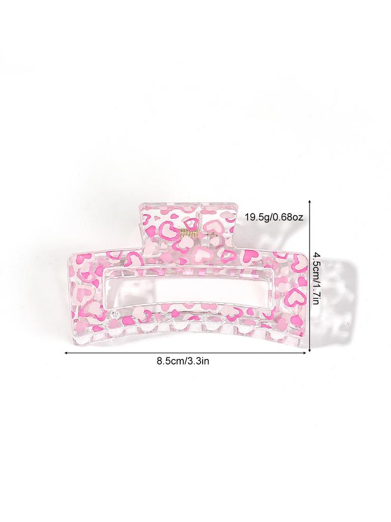 8Pcs Pink Heart Print Hair Claw Clips for Women,Strong Hold Colorful Hair Clamps Hairpin Valentine's Day Hair Accessories Gift