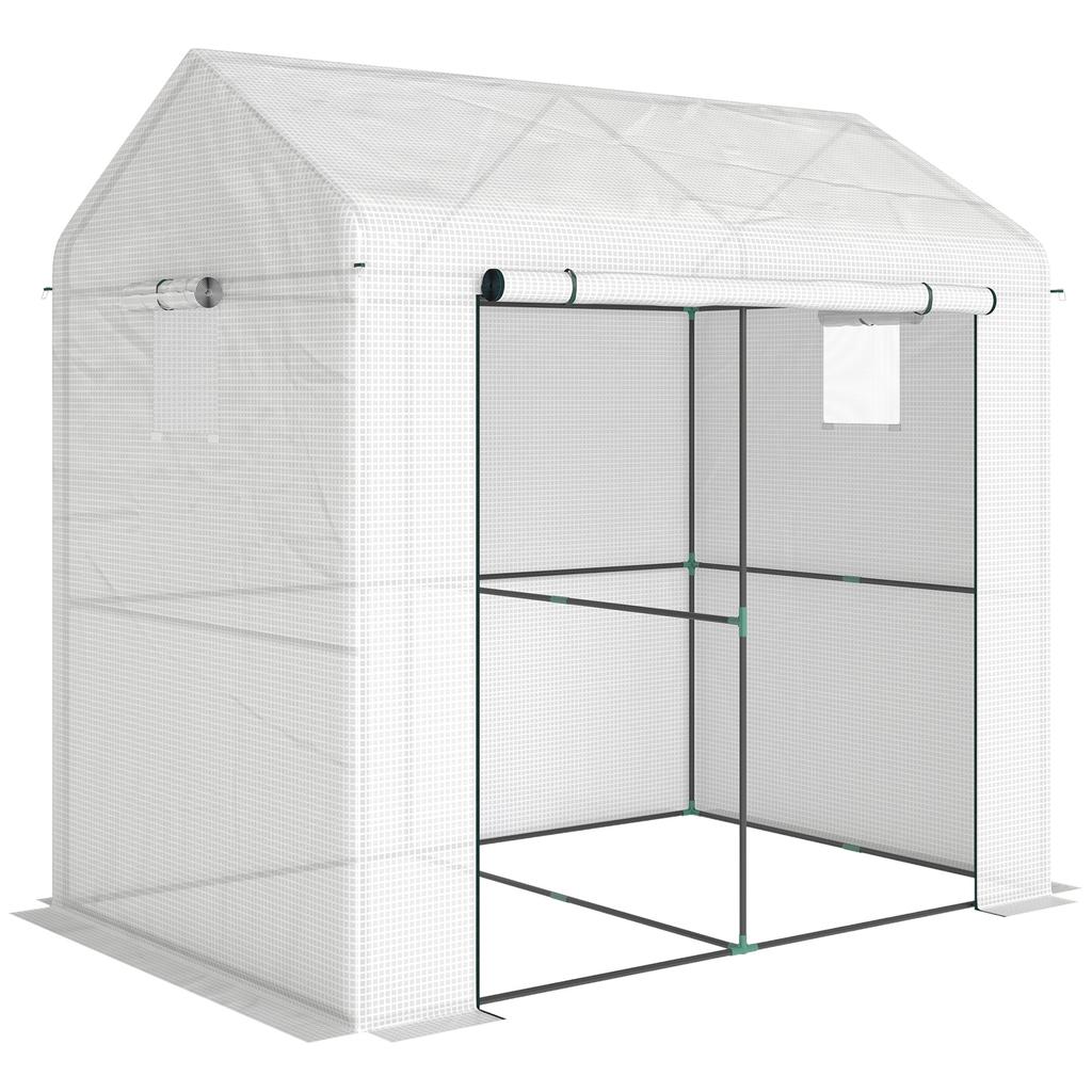 Loop-in Kas, Buiten Tomatenkas met Roldeur en Gaasramen, PE Afdekking, 200 x 140 x 200cm, Wit