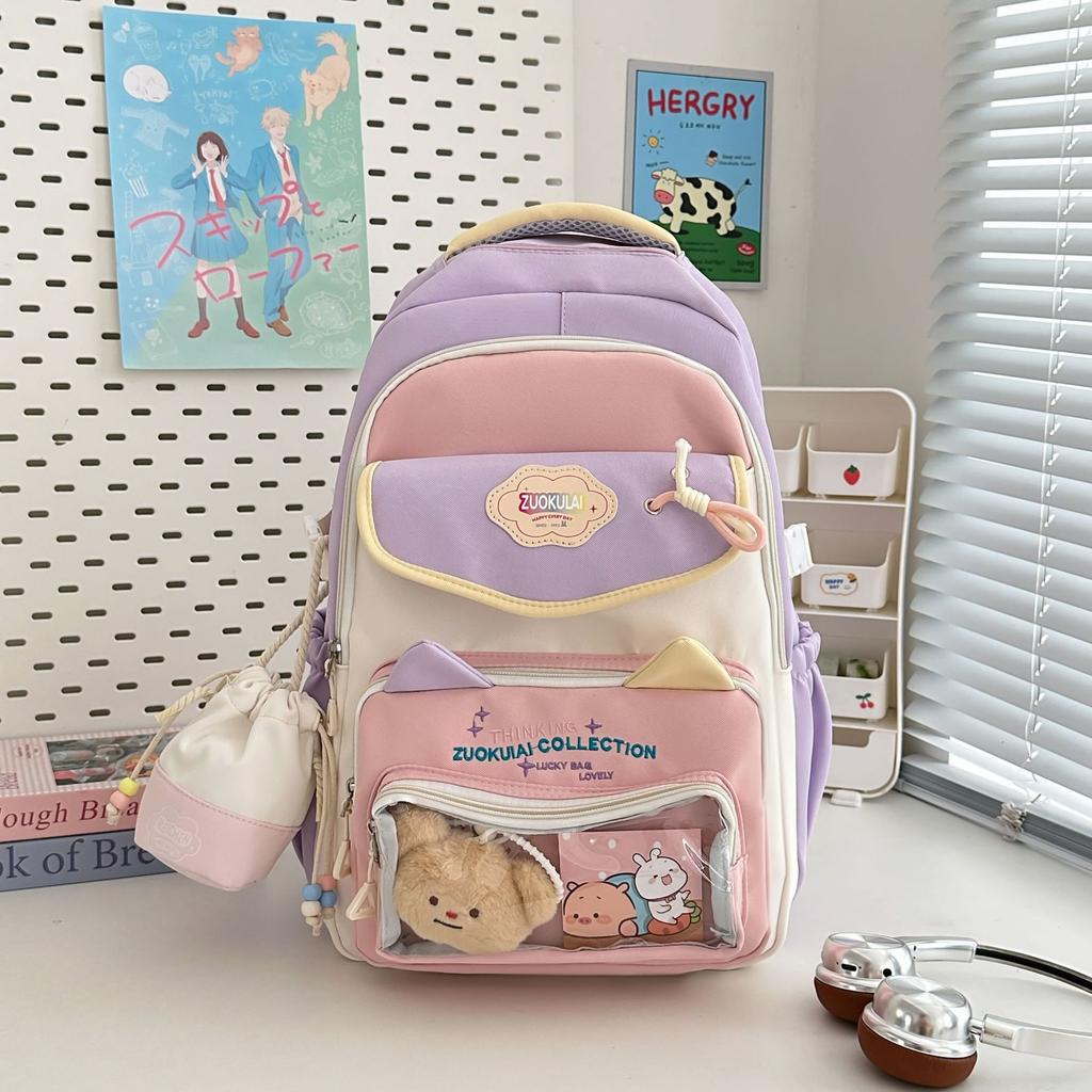 New Korean Version of The Small Fresh Schoolbag Joker Sweet Cute Cat Leisure Commuting Large Capacity Multifunctional Backpack.